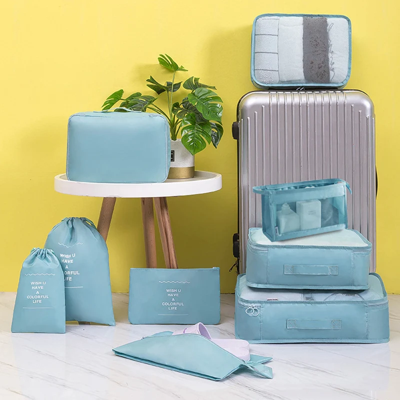 New 9-Piece Set Clothes Underwear Cosmetic Storage Bag Luggage Travel Bag Packing Cube Suit Shoes Organizer Wash Bags Makeup Bag