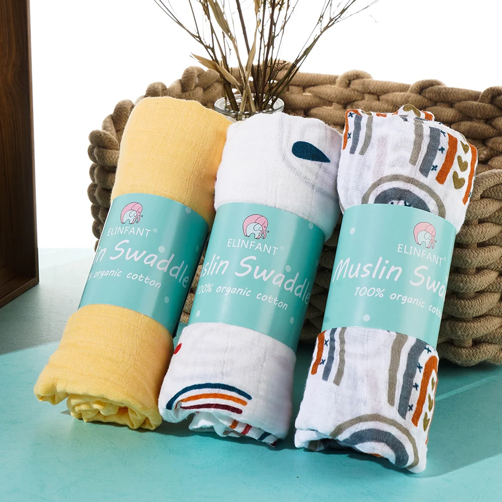 

Elinfant 3 Pcs/set Muslin Baby Swaddle Blanket Newborn Baby Bath Towel Swaddle Blankets Multi Designs Functions Baby Wrap
