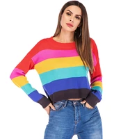 autumn rainbow striped sweaters long sleeve loose harajuku jumper striped sweater women winter pullovers knit vintage clothes