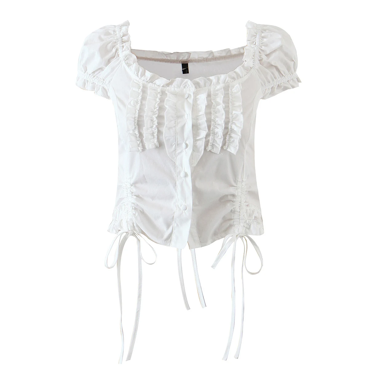 

JC`KILIG The New Summer 2021 Slimming and Slimming French White Short Sleeve Drawstring Shorts Shirt With Wooden Ear Edge L9614