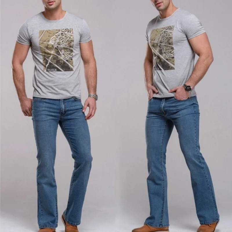 Джинсы мужские в стиле Харадзюку винтажные однотонные штаны-клеш из денима