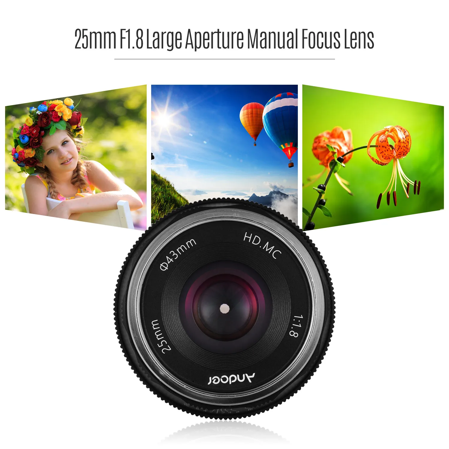 Ручная Фокусирующая линза Andoer 25 мм F1.8 Большая диафрагма совместима с Fuji FX Mount/EOS M