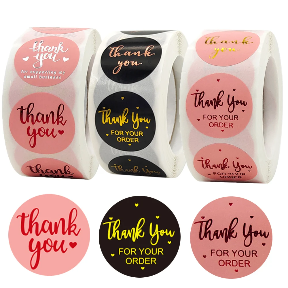 

100-500pcs Holographic Thank You Stickers for Supporting My Small Business Sticker Your Order Red Black Pink Packages Labels