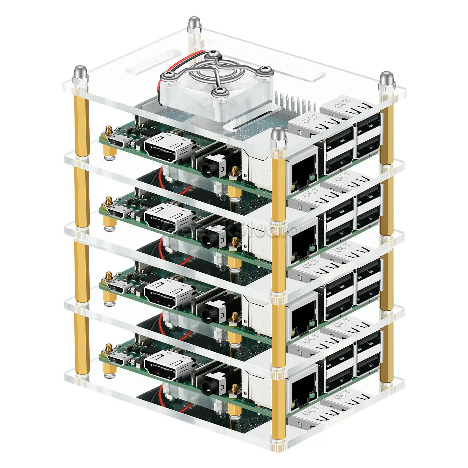 Фото Радиаторы для Raspberry Pi 4B/3/2B/B + новый дизайн акриловый корпус с охлаждающим Радиаторы для Raspberry Pi 4B/3/2B/B + новый дизайн акриловый корпус с охлаждающим