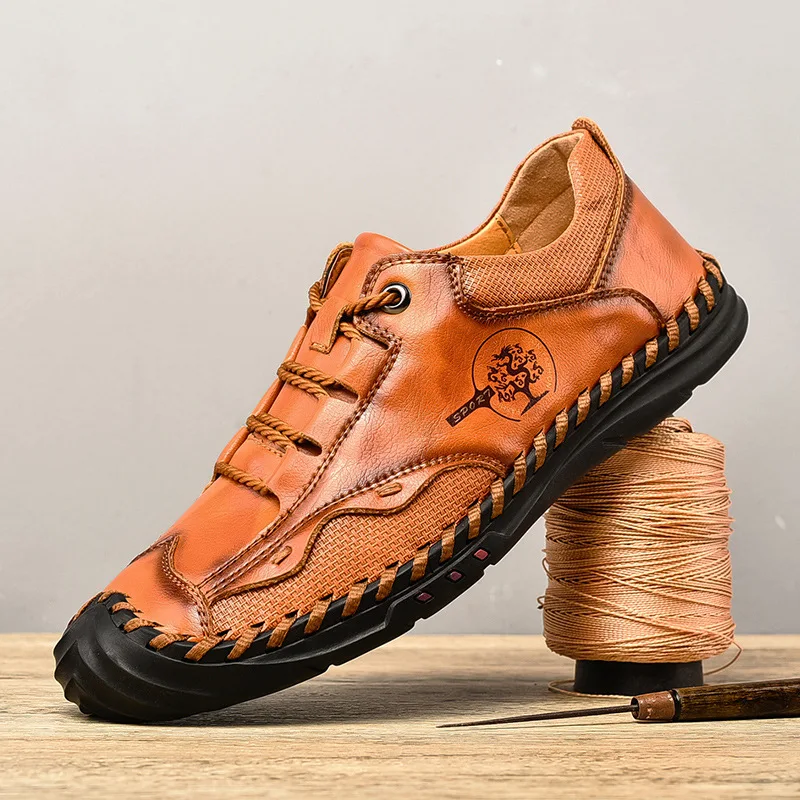 

2021 New Men's Casual Men's Shoes Fashion Breathable Handmade Peas Shoes Large Size Business Leather Shoes Men