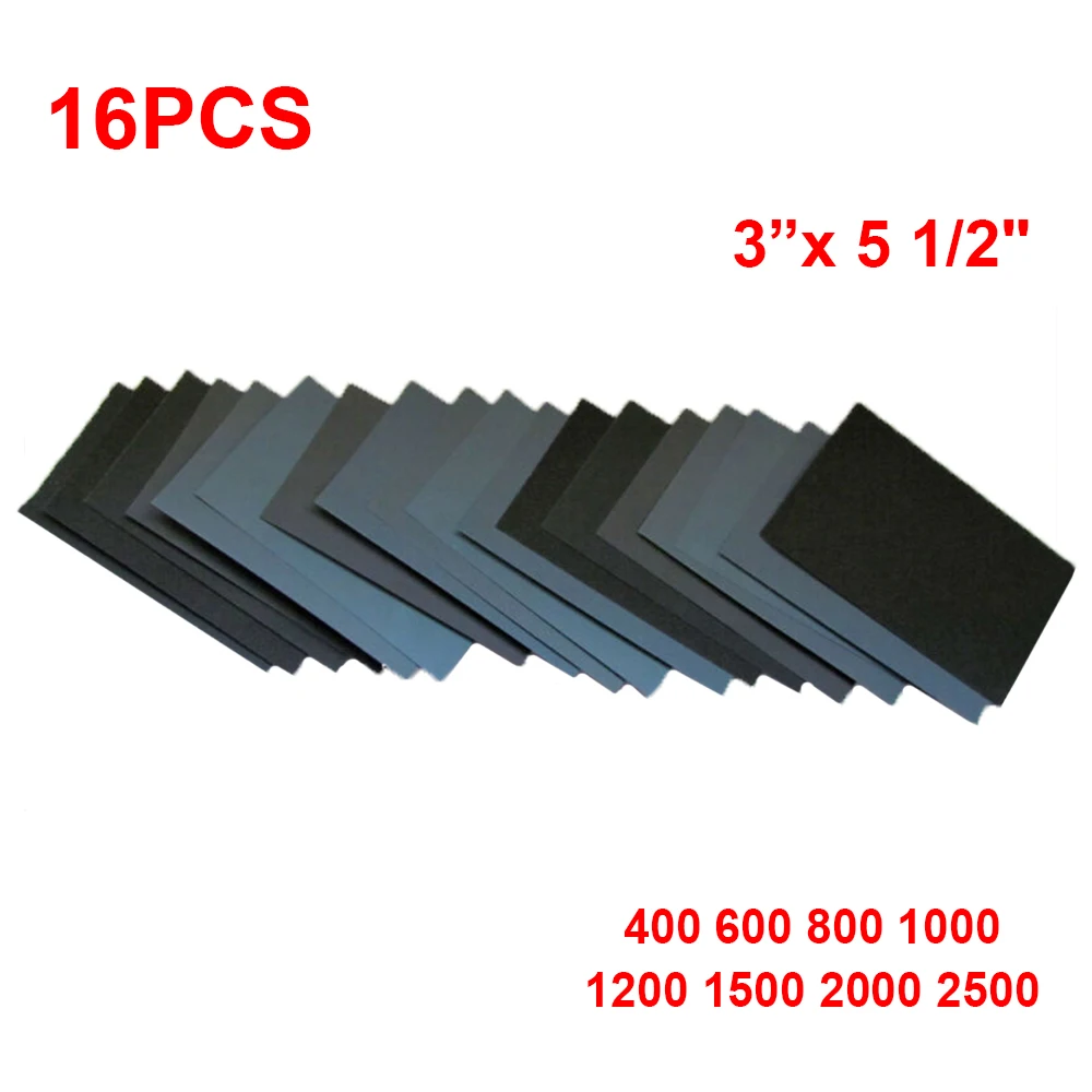 

16pcs Sandpaper 400 600 800 1000 1200 1500 Grit Dry Wet Sandpaper For Metal Glass Wood Plastic Ceramic Grinding Polishing