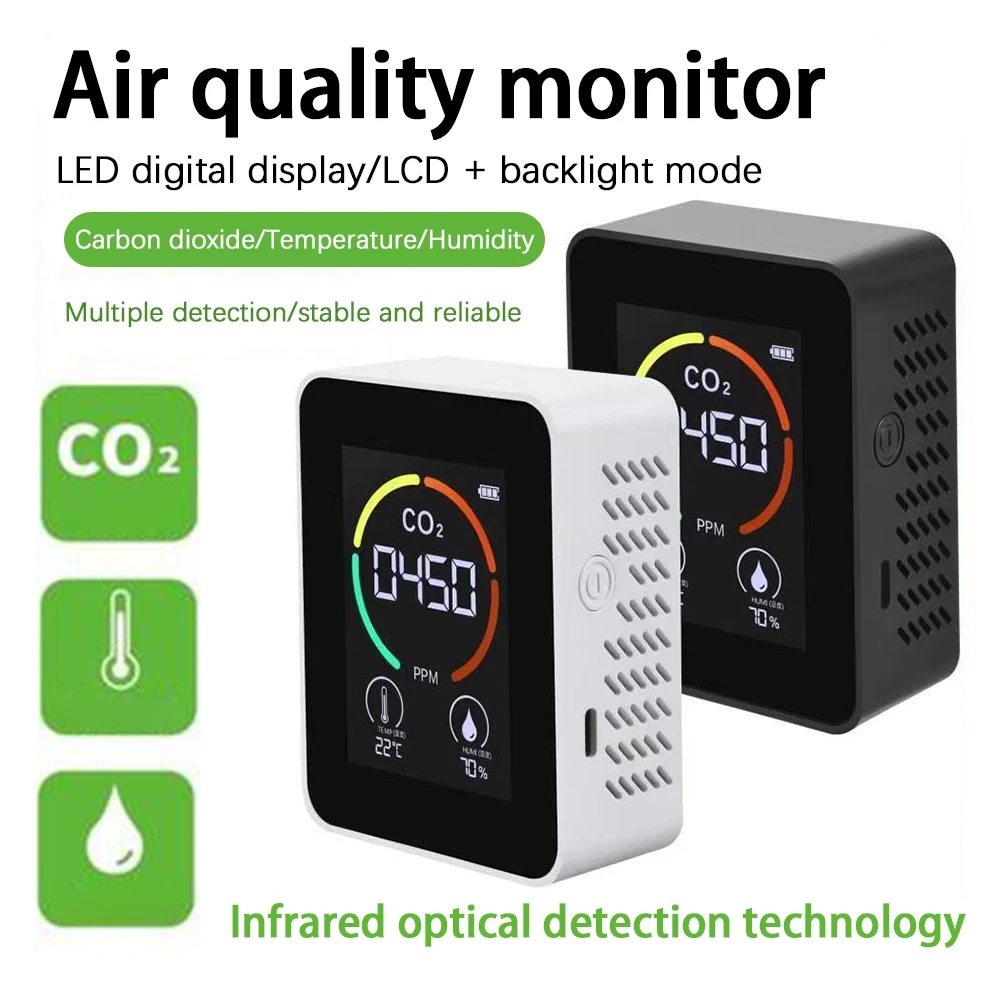 

CO2 Meter Multifunctional Thermohygrometer Home Intelligent Gas Digital Analyzer Detector for Household Air Pollution Monitor