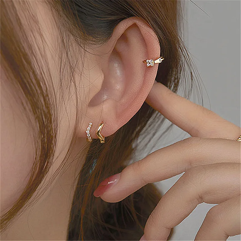 

New Fashion Real Gold-plated Zircon Earrings for Women 2021 Trendy Exquisite Mini Design Sense Ear Bone Circle Earrings Gifts