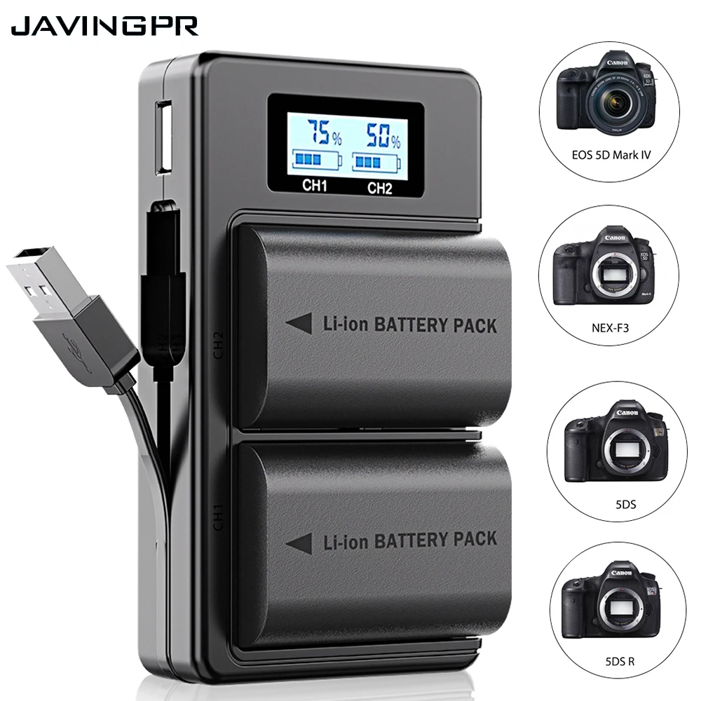 Аккумуляторная батарея JAVINGPR LPE6 LP E6 2650 мАч для Canon EOS 5DS R 5D Mark II 5D Mark III 6D 70D 80D 90D EOS 5DS R камера с ЖК-дисплеем LP-E6 зарядное устройство