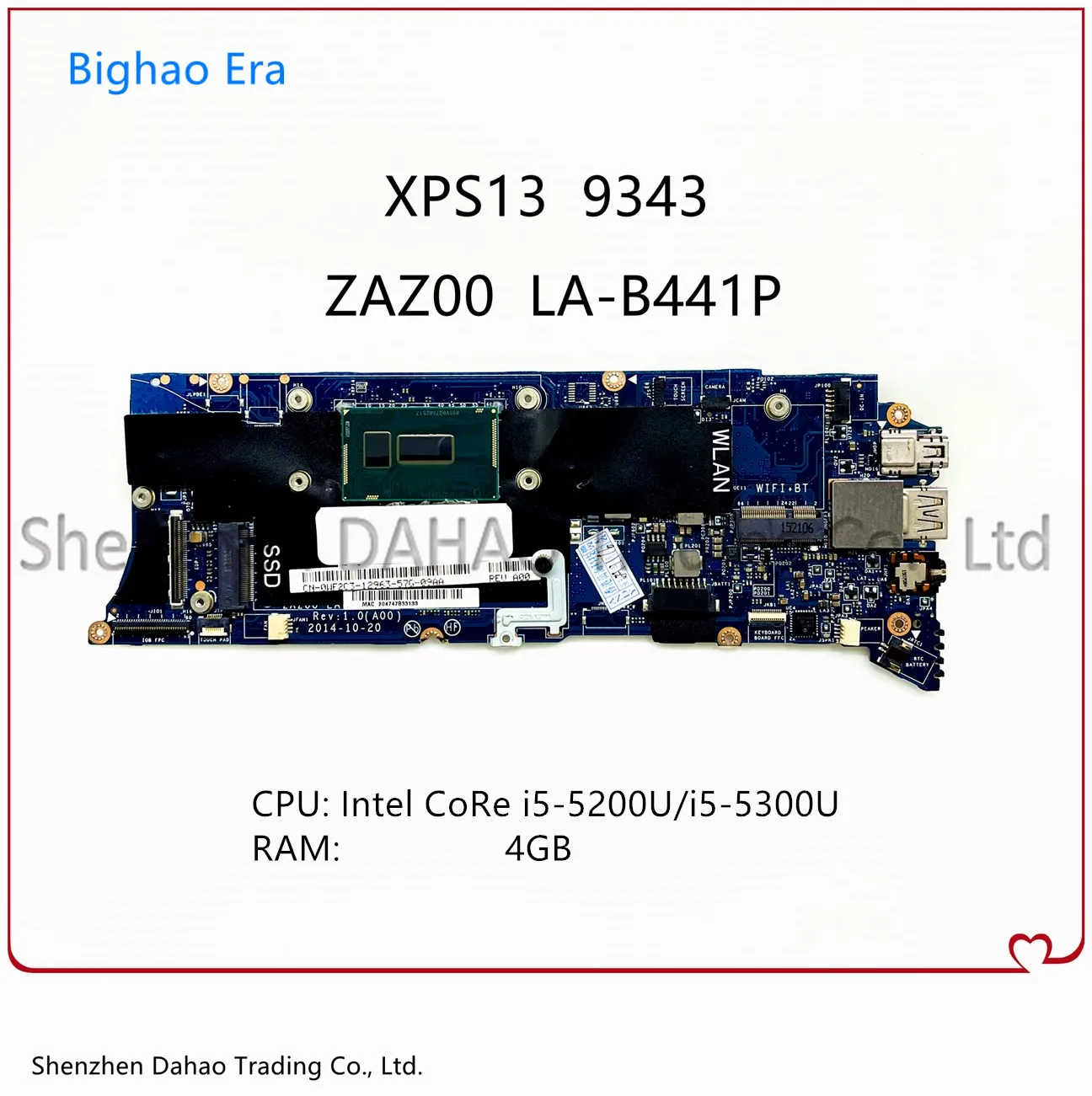 

CN-0KHVRF 0KHVRF KHVRF For DELL P54G XPS 13 9343 Laptop Motherboard ZAZ00 LA-B441P Mainboard W/ I5-5200U 4GB-RAM 100% Test Work
