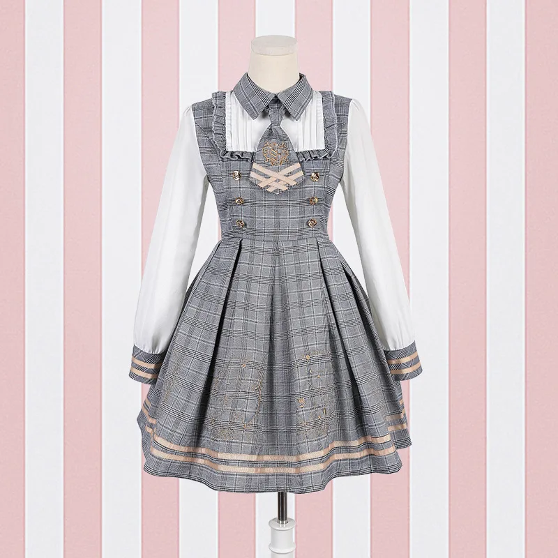 

2022 NEW Lolita Dress Detective Bear Cospaly Women's Preppy Style Neck Tie Long Sleeve Dresses And Woolen Cloak Dropshipping