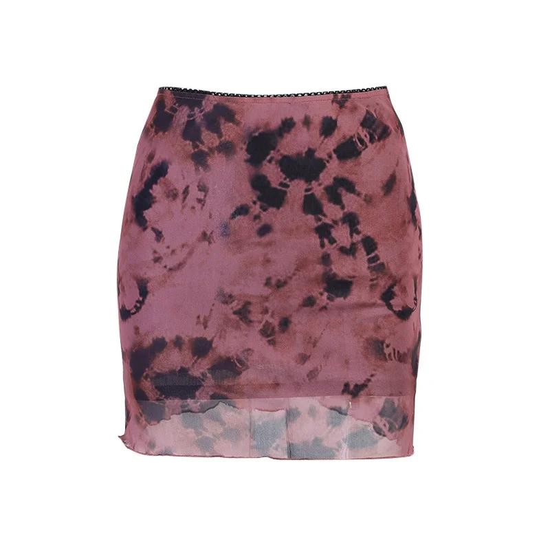

Pastel Goth High Waist Tie Dye Mesh Mini Skirts 2021 Aesthetics Ruffles A-line Skirts Y2K Vintage Outfits Double Layer