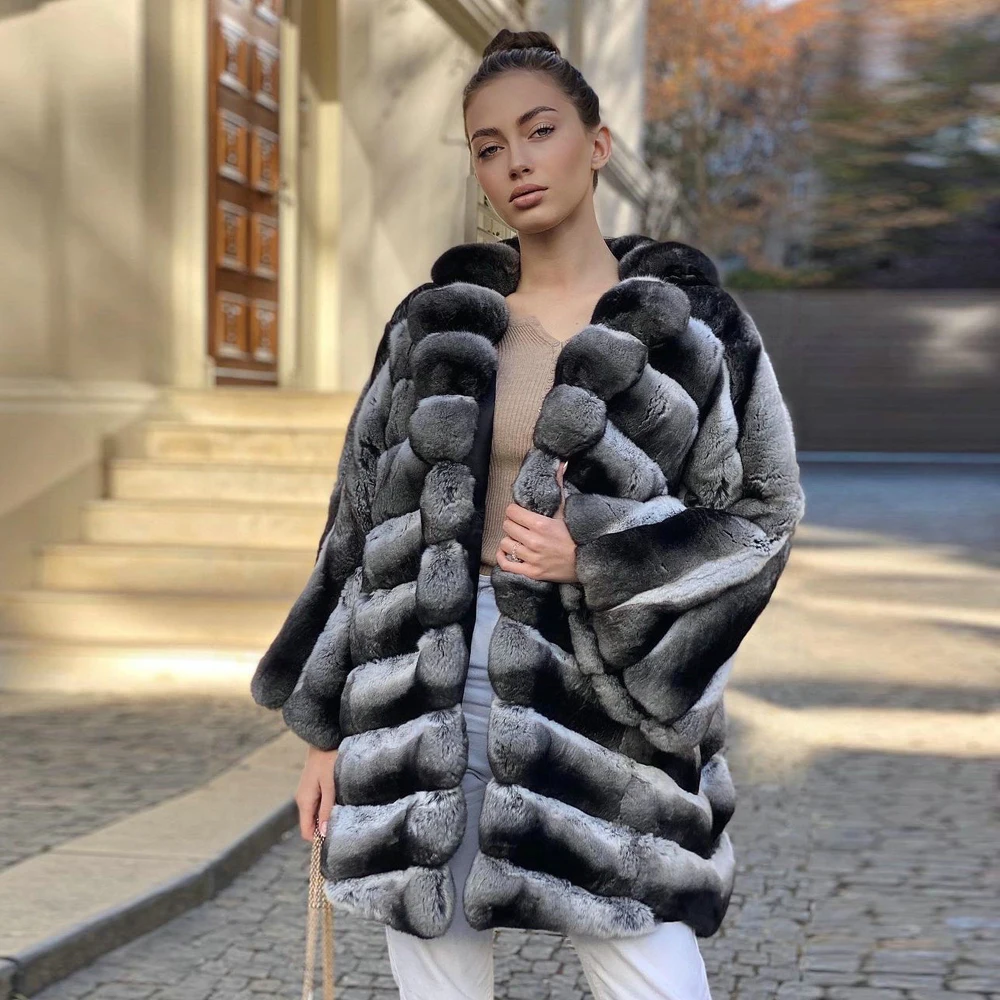 Medium Length Natural Rex Rabbit Fur Coat with Turn-down Collar 2022 New Trendy Winter Fashion Natural Rex Rabbit Fur Jackets enlarge