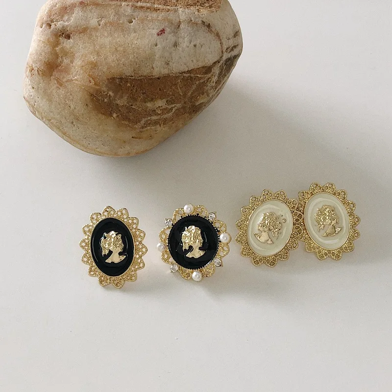 TIMEONLY в винтажном стиле венок Форма портрет эмалированные серьги гвоздики черный