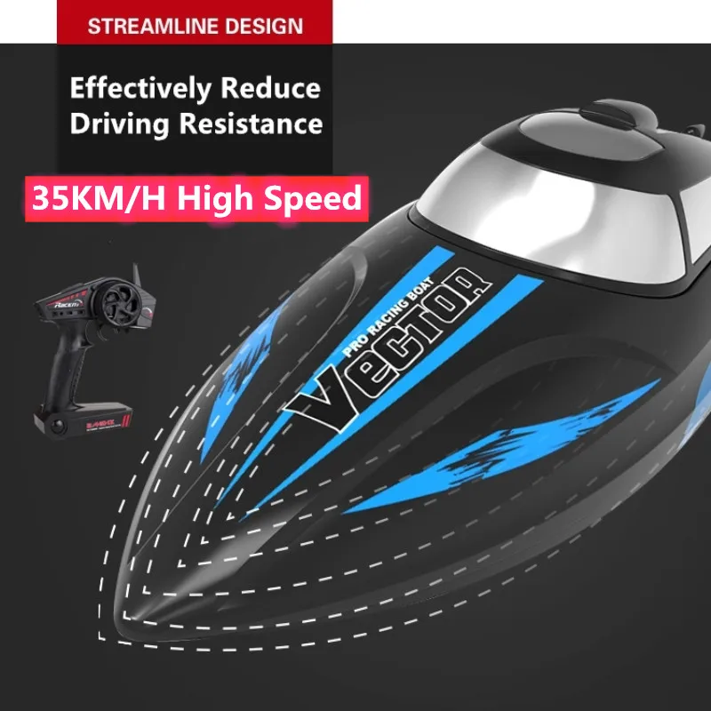 Скоростная лодка на радиоуправлении 35 км/ч водонепроницаемая с двигателем