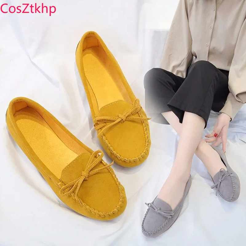 

Women's Loafers Ballet Flats Slip on Moccasions Casual Flat Shoes for Women Bowtie Suede Female Shallow Ladies Shoe 2021