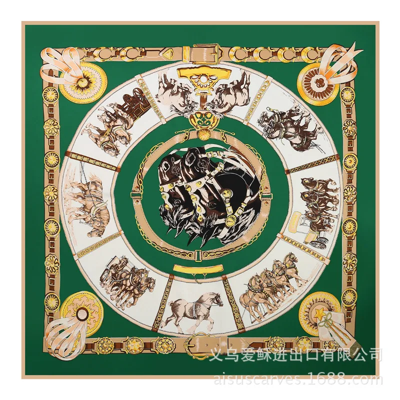 

Ladies scarf new fashion 130cm chain carriage twill silk scarf women's travel vacation shawl classic decorative female scarf