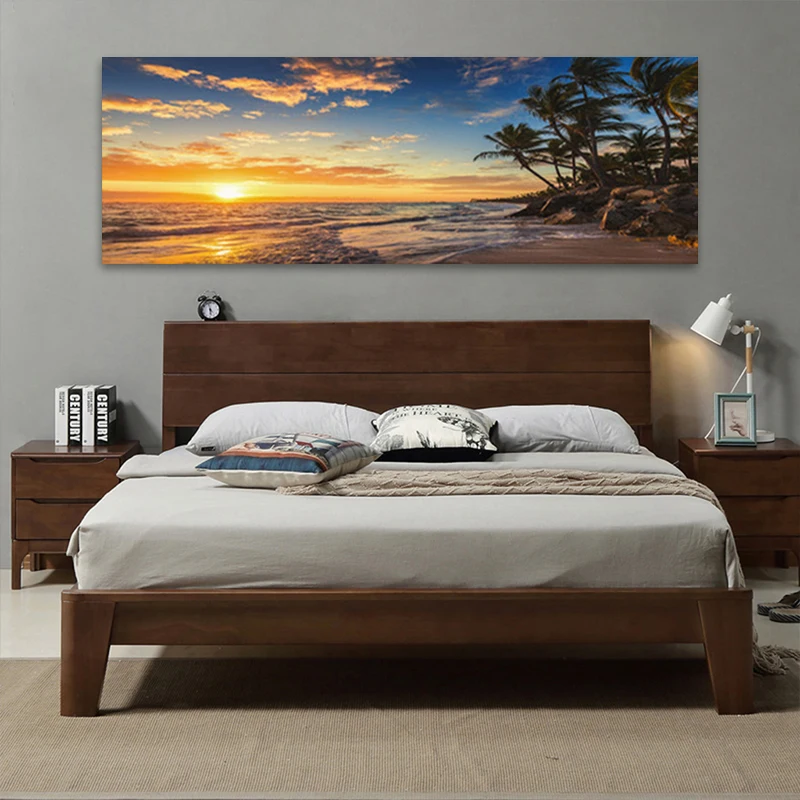 

Sunsets Natural Sea Beach Coconut Palm Oil Painting on Canvas Posters and Prints Cuadros Wall Art Pictures For Living Room