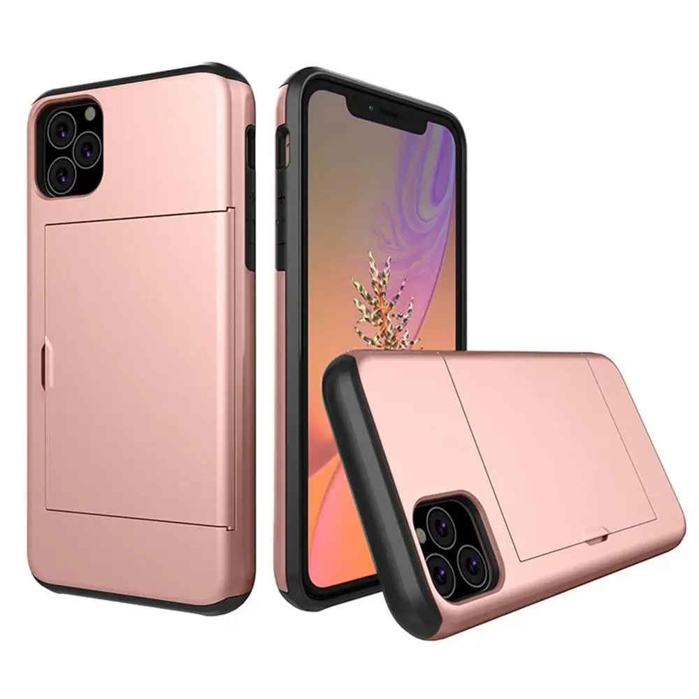 Slide Card Slot Holder Phone Case For 11 Pro Max TPU Back Cover Shockproof phone Protective In Fitted |