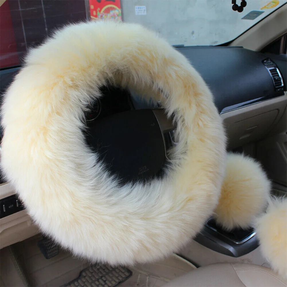 

3 Pcs/set Easy Install Anti Slip Protective Car Interior Keep Warm Artificial Wool Handbrake Accessory Steering Wheel Cover