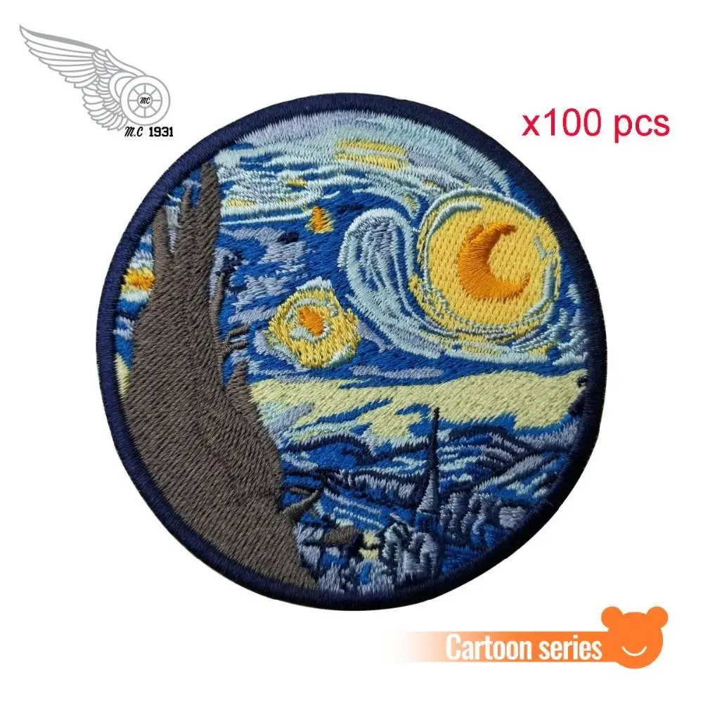 Оптовая продажа 8 см в ширину вышитые нашивки с изображением звездной ночи Ван