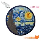 Оптовая продажа, 8 см в ширину, вышитые нашивки с изображением звездной ночи Ван Гога, 100 шт. в комплекте для одежды