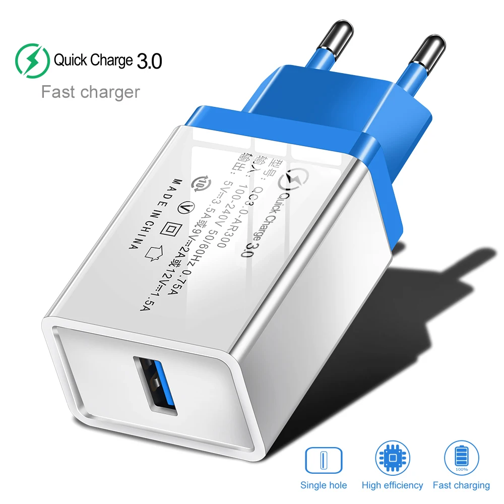 Blue Быстрое зарядное устройство crauch 3,0 5 В/3 А USB зарядное устройство для iPhone XS 7 8 QC 3,0 EU быстрое настенное зарядное устройство для samsung Xiaomi mi9 huawei LG - Тип штекера: Blue