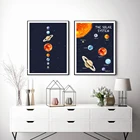 Настенная картина с изображением планет на солнечной системе, черно-белые планет, холст, плакаты, минималистичные настенные картины для гостиной, домашний декор