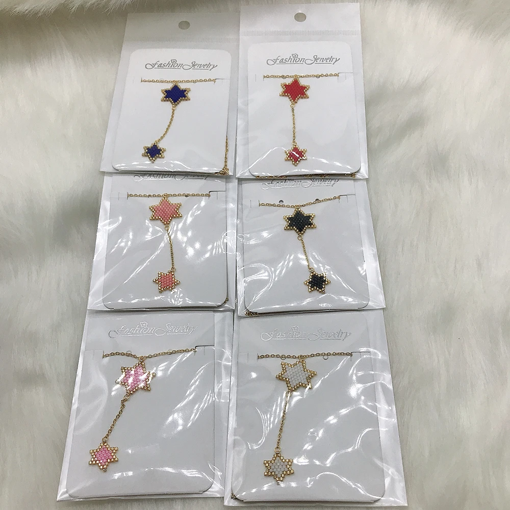 

GRAPES Handmade Star Stainless Steel Chain Bead Necklace Fashion Pentagram MIYUKI Bead Necklace