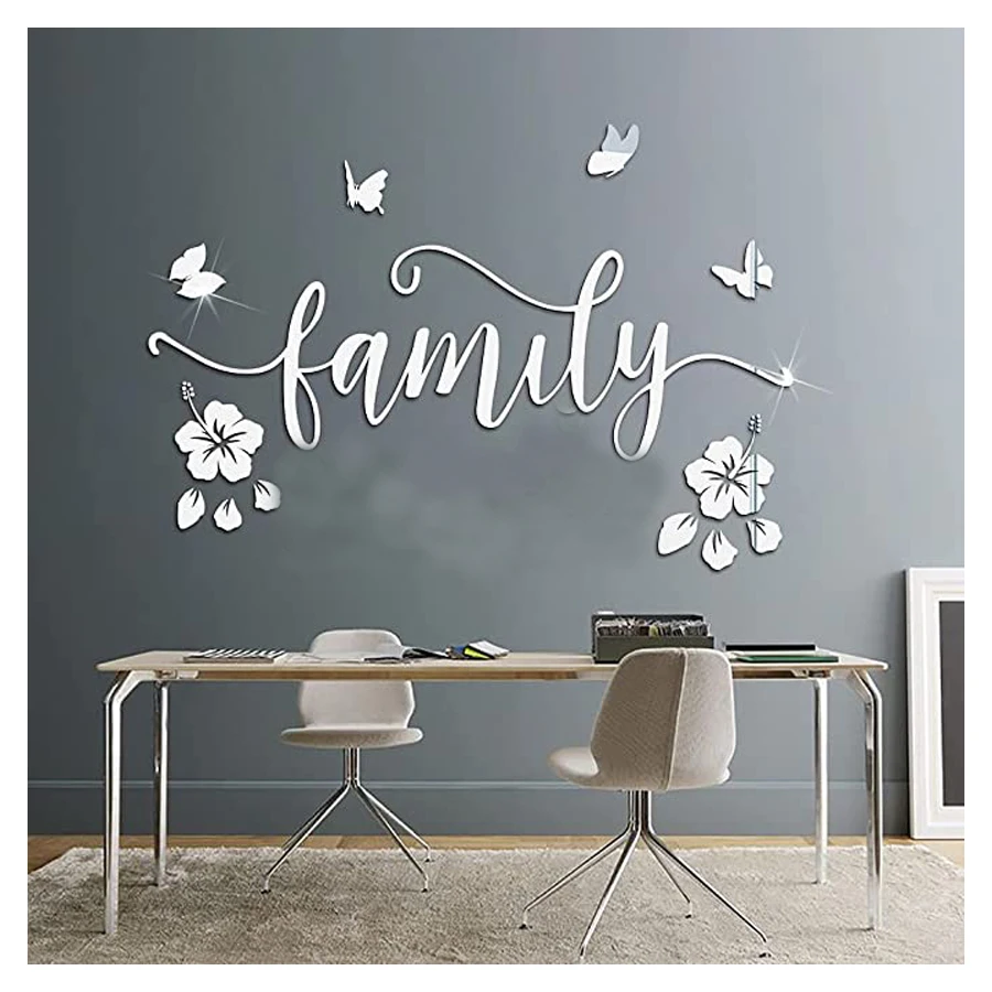 

3D Acrylic Mirror Wall Sticker DIY Home Motivation Wall Sticker Peel Stick Wall Decor Sticker Butterfly Flower Mirror Sticker