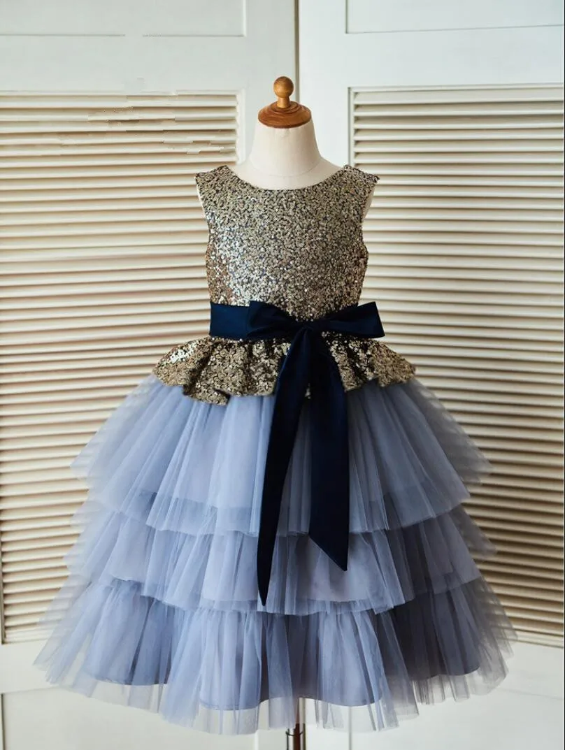

Sequin Princess Flower Girl Dresses Sleeveless Girls Wedding Party Ball Gown Layered Tulle Toddler Girls Pageant Communion Dress