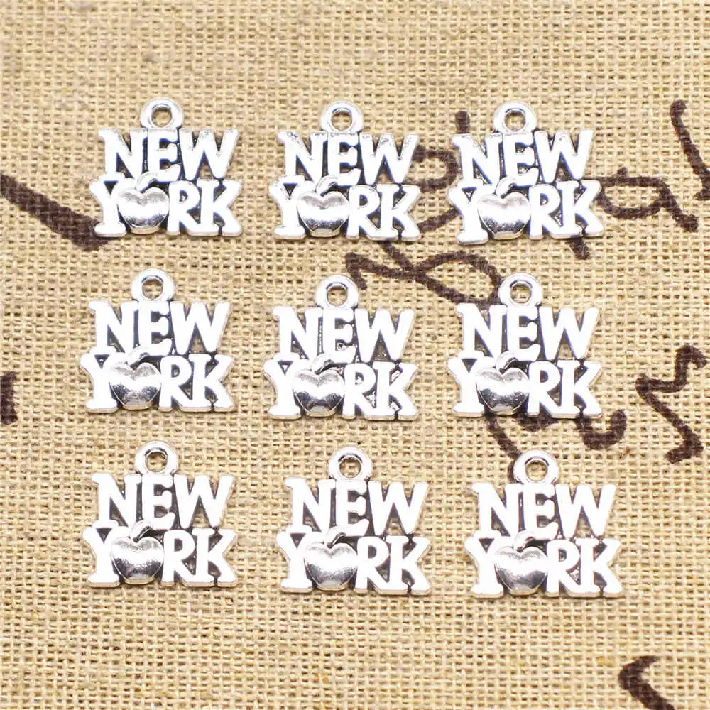 

Charms for jewelry making 20pcs 15x14mm antique silver color NEW YORK charms