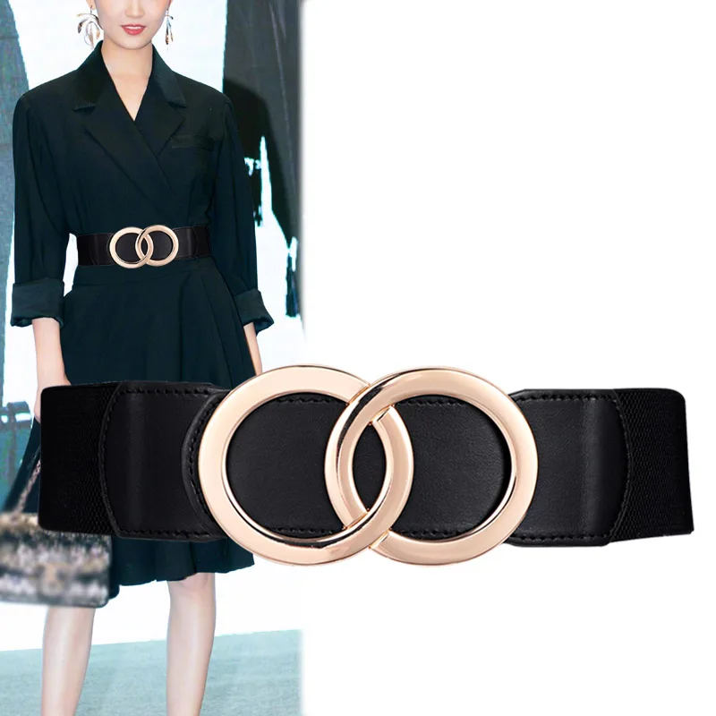 

Double Circle Vintage Corset Women Belts Elastic Waist Luxury Brand Waist Strap All-match Overcoat Dress Casual Black Waistband