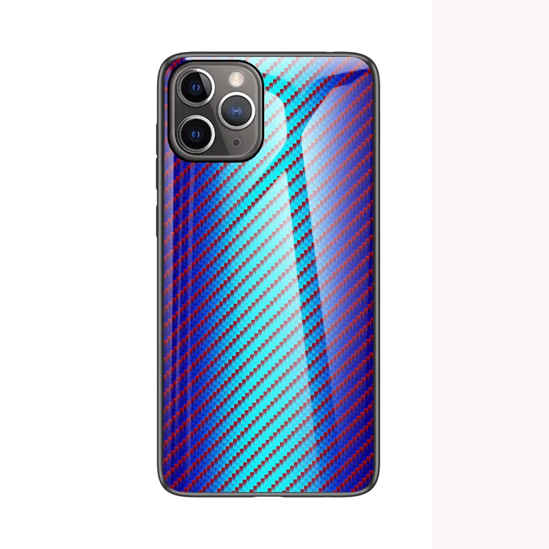Blue Чехол из закаленного стекла для iPhone 11 Pro Max X 8 7, ударопрочный жесткий гибридный защитный чехол для iPhone, модный градиентный карбоновый чехол - Цвет: Blue