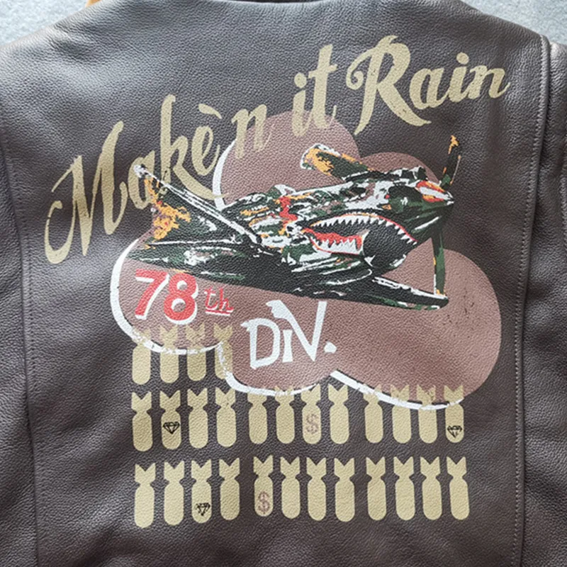 

2021 Brown Military Style USAF Pilot Leather Jacket Men Large Size 3XL Genuine Natural Cowhide Winter Thick Warm Aviation Coat