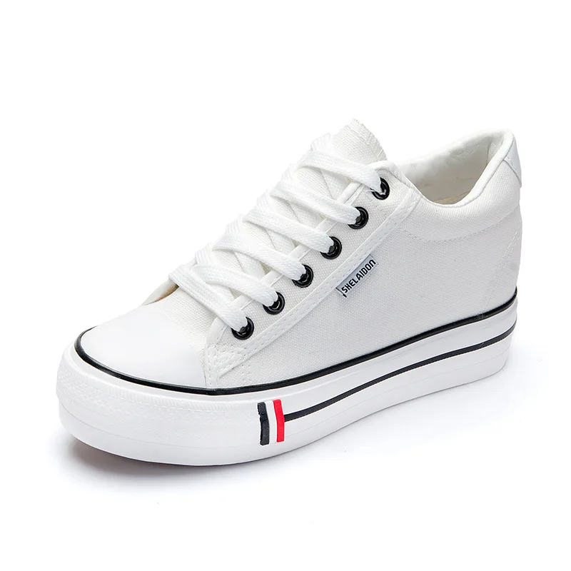 

Inner Increase Cloth Shoes Ladies White Shoes Vulcanized Thick-soled 2021 Classic Low-top Summer Slope Heel Student Canvas Shoes