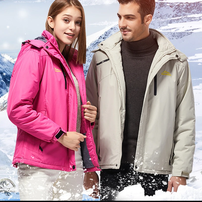 

Winter Women Men Hiking Fuzzy Lining Jacket Windbreaker Coat Sports Apparel Hooded Windproof For Ski Snow Camping Outdoor