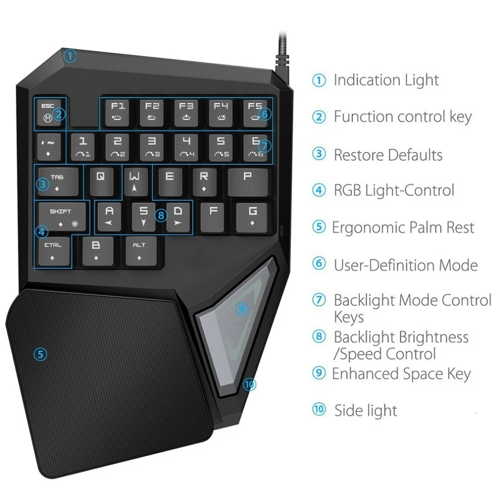 Механическая игровая клавиатура Delux T9 Plus проводная USB с 29 клавишами RGB