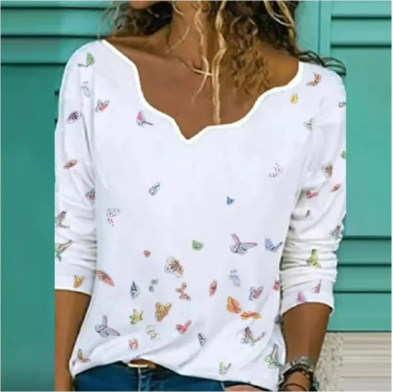 

Elegant Animal Print Graphic Women Blouse Spring Asymmetrical Neck Long Sleeve Shirt Lady Casual Pullover Top Female Streetwear