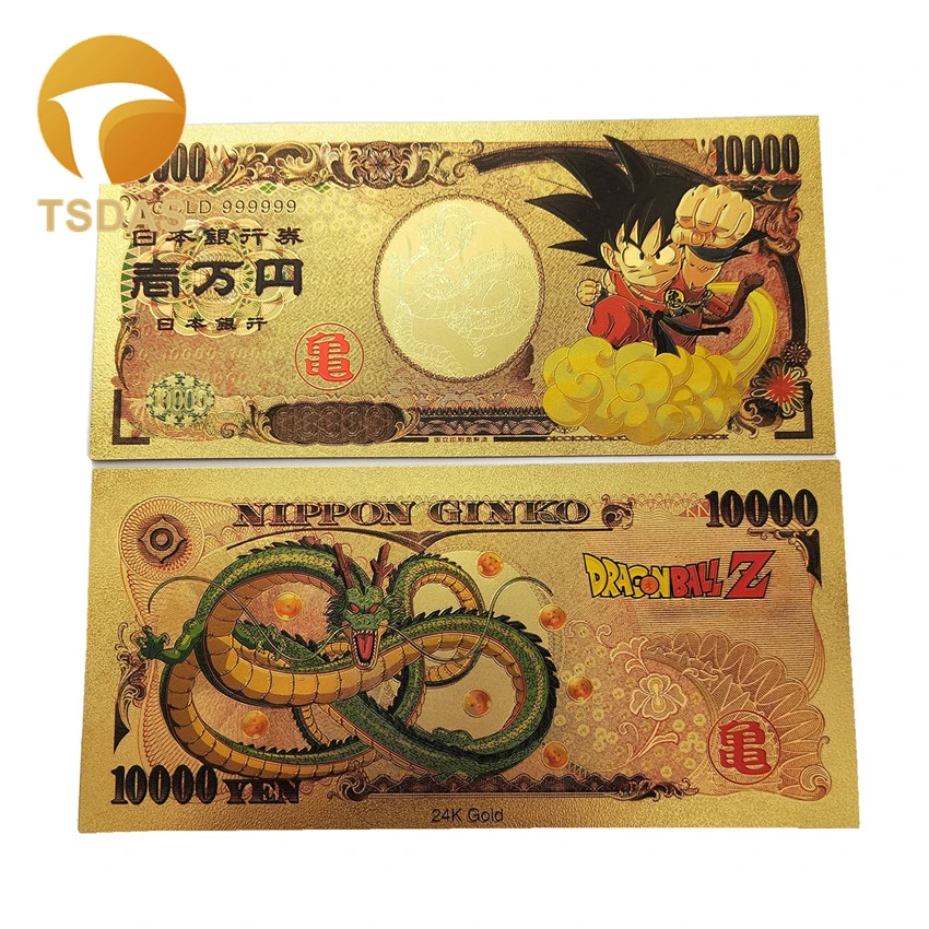 

10 Pcs Animation Popular Collection Japan Banknotes Colorful Japan 10000 Yen Gold Banknote In Gold Plated Banknote