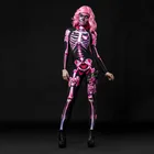 Взрослые дети мама дочь Хэллоуин Скелет Косплей комбинезон розовая роза женщины сексуальный Череп Страшный костюм для девочек 3D принт боди