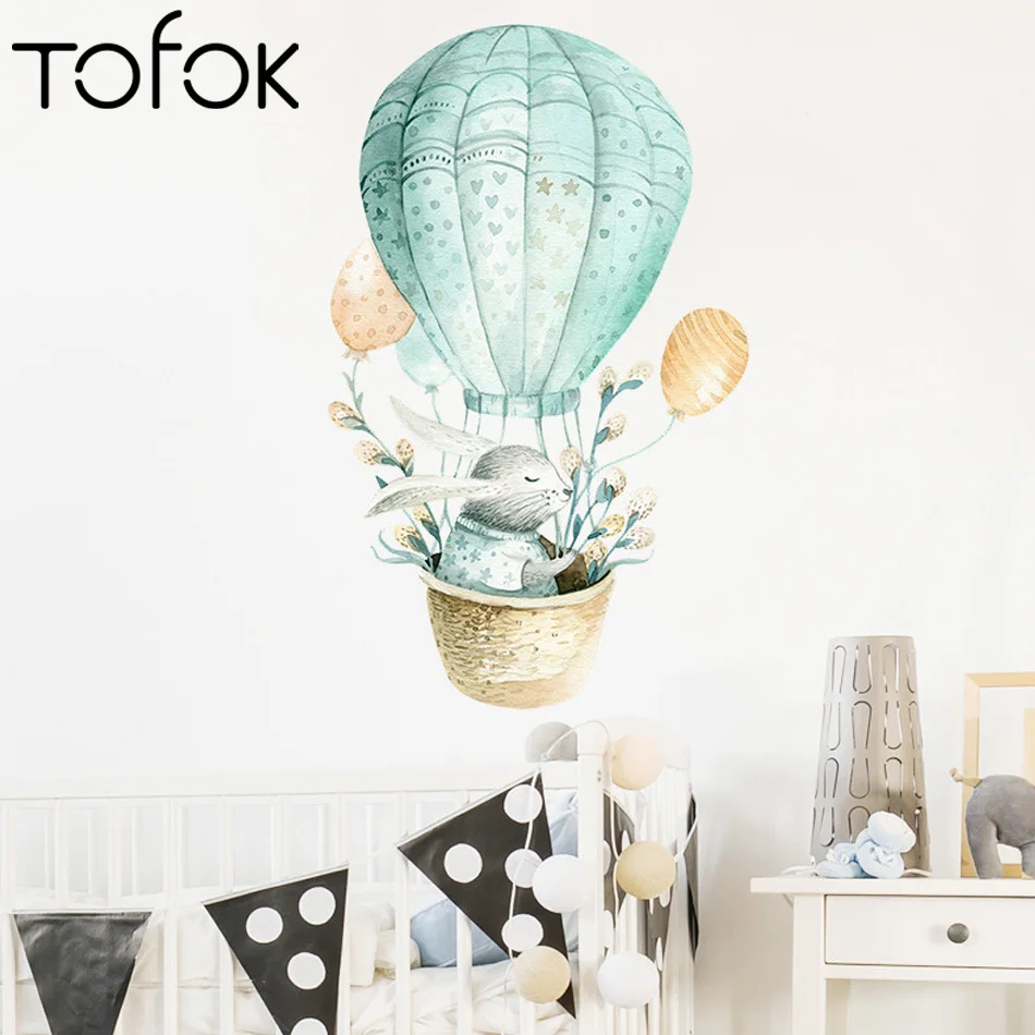 

Tofok Bunny Green Hot Air Balloon DIY Home Wall Stickers Kids Girl Room Decorative Poster Window Door Cabinet Mural Decals