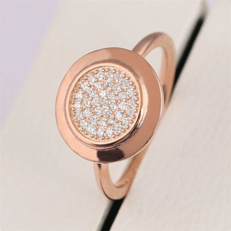 

Original 925 Sterling Silver Rose Gold Pave Logo With Crystal Rings For Women Wedding Gift Fashion Jewelry