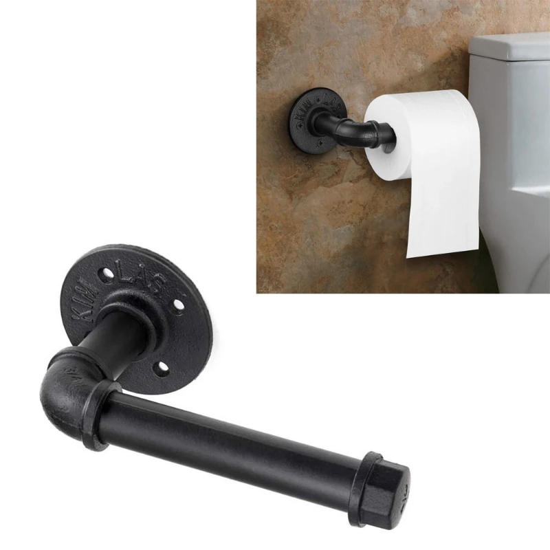 

Rustic Industrial Pipe Toilet Paper Holder Heavy Duty Industrial Pipe Style Toilet Paper Holder Vintage Wall Mounted Kit 97QD