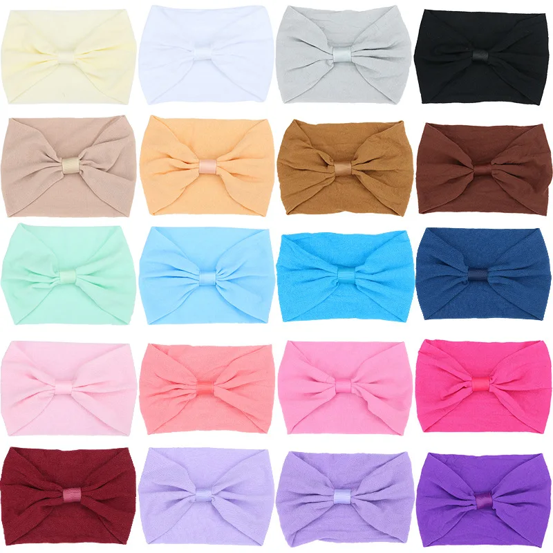 

1PCS 5 inch Solid color nylon Baby Girl Soft Elastic big Headband Wide Turban Knot Head wear Hair Accessories 469
