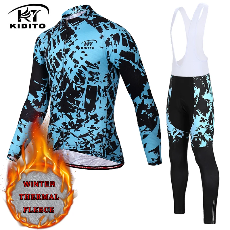 

KIDITOKT 2021 Winter Mountain Bicycle Cycling Clothing Suit Thermal Fleece Cycling Jersey Set Keep Warm MTB Bike Cycling Clothes