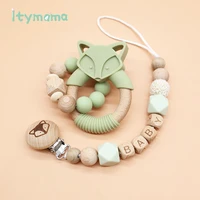 1set pacifier clips baby toys wooden rattle infant baby play fox baby rattle personalized pacifier chain kids silicone teether