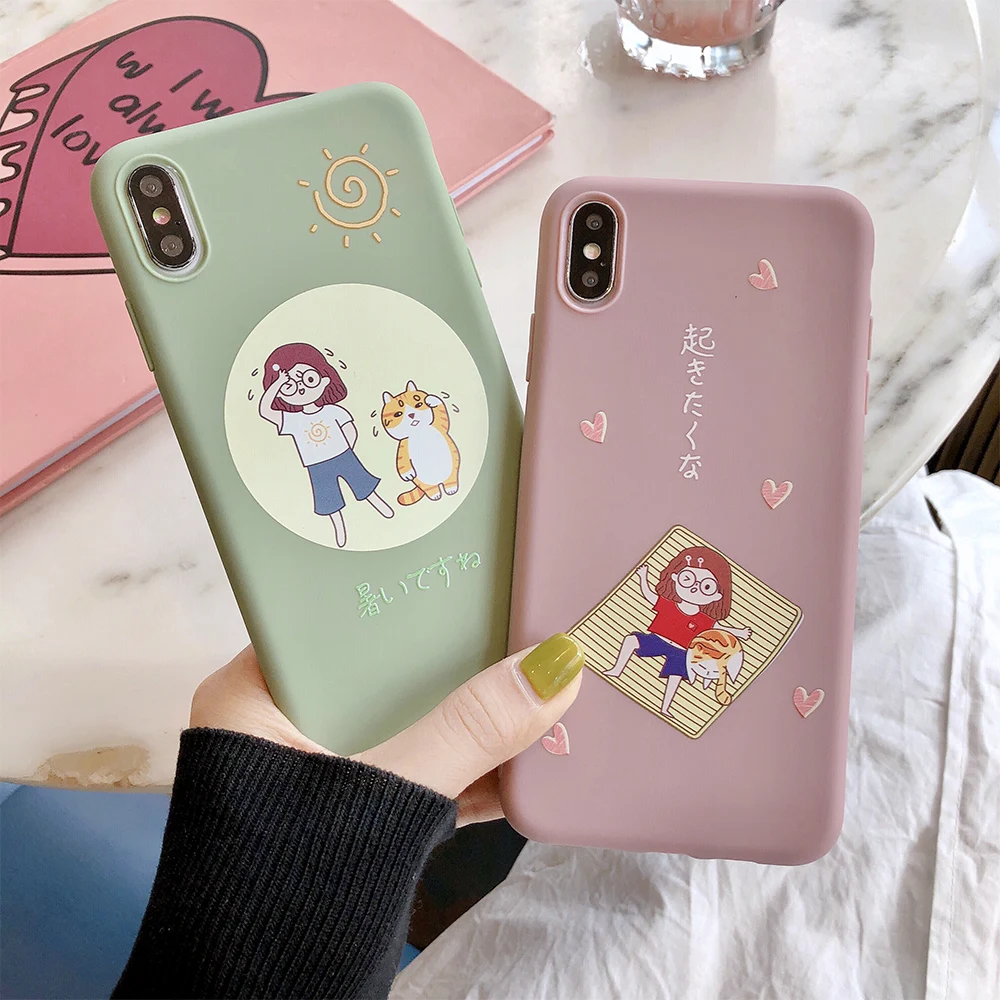 Матовый ТПУ окрашенный чехол для телефона айфон 11 Pro Max 6 6S 7 8 плюс Happy Cat & Panda