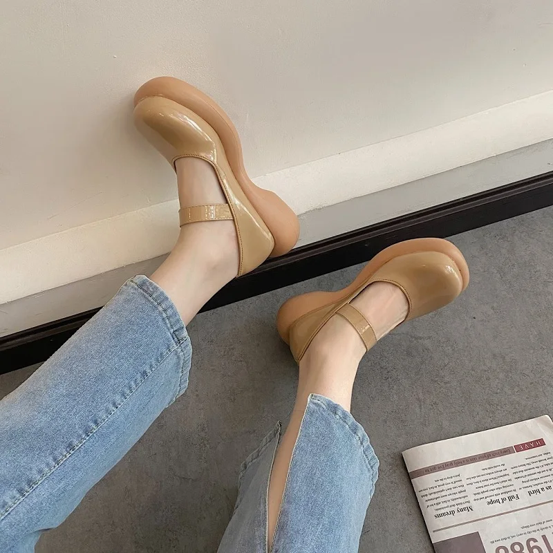 

Shoes Woman Flats All-Match Modis Casual Female Sneakers Round Toe Shallow Mouth Dress 2021 New Patent Leather Summer On Heels F
