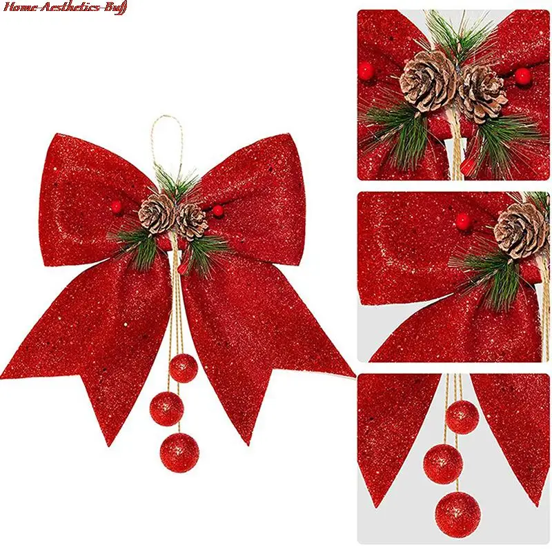 

Большая красная Золотая блестящая Рождественская лента лук сосновые конусы украшение для дерева